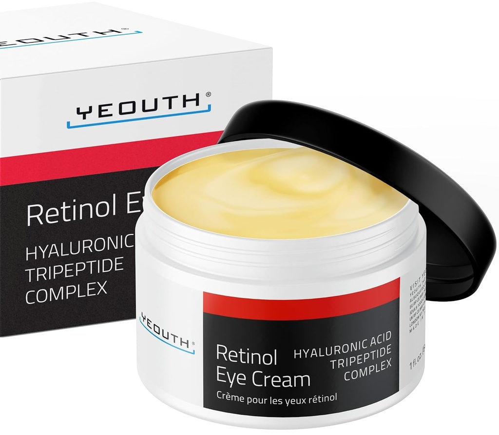 YEOUTH retinol očný krém proti starnutiu, spevňujúci pod očami krém pre opuchy a vrecká pod očami pre vrásky a tmavé kruhy s kyselinou hyaluronovou a tripeptidy 1oz