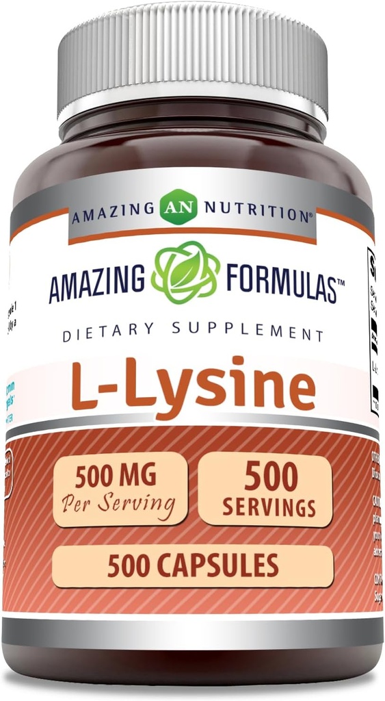 Úžasné vzorce L-lyzín 500 mg Kapsule Aminokyseliny Supplement 