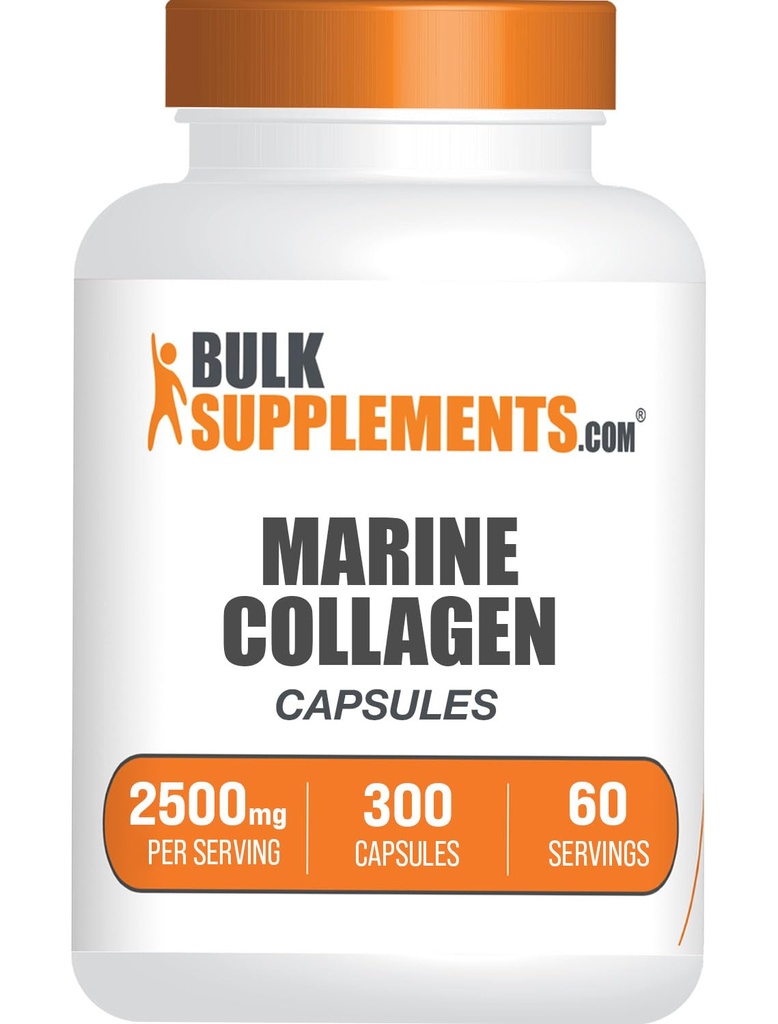 BulkSupplements.com Marine Collagen Kapsule - Fish Collagen Supplement, Collagen od Ženy a muži - Hydrolyzed Collagen, Gluten Free, 5 Kapsule per Serving, 300 Kapsule (Pack of 1)