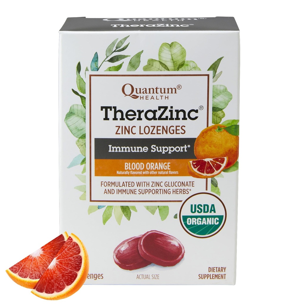 Quantum Health TheraZinc Organic Zinok Lozenges Echinacea a Honey Immune Support for Adults & Kids 12+ Prirodzene ochutená krv oranžová rýchla úľava bez dochuť - 25 Počet