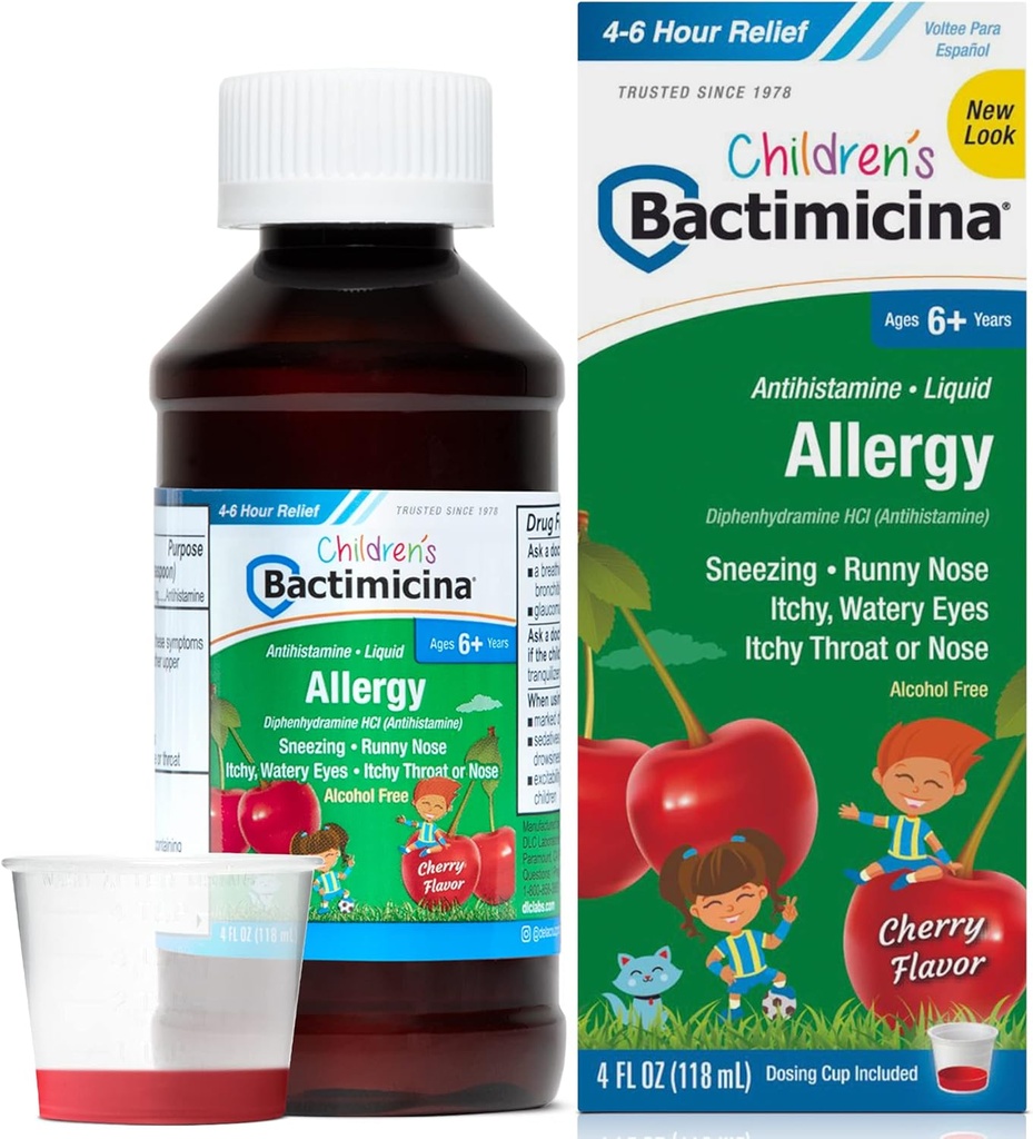 Bactimicina Children as Liquid - Kids Medicine - Age 6 and Over - Sweet Cherry Flavor - 4 Fl OZ