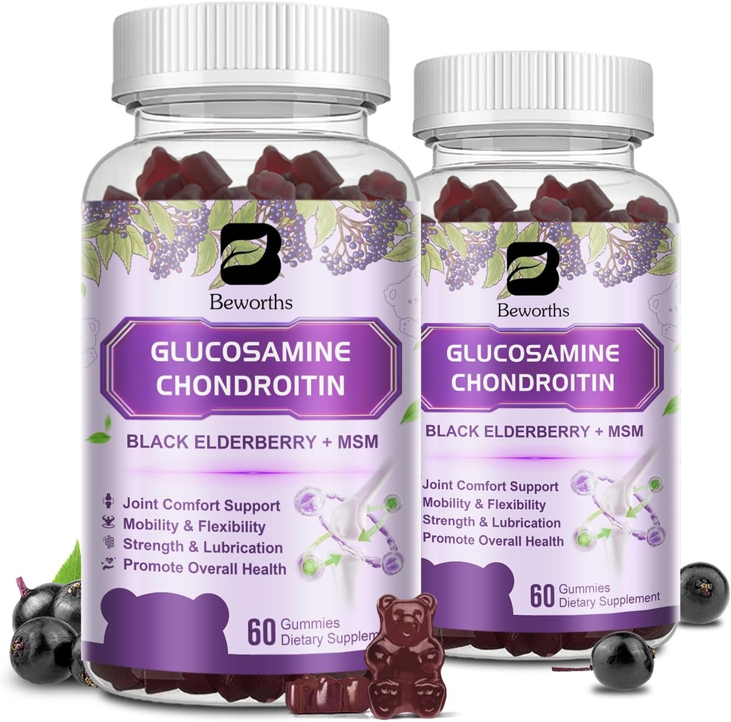(2 balenia) Glukozamín Chondroitín Gummy, extra sila Spoločná podpora doplnok s MSM a bazy pre mobilitu a flexibilitu, Antioxidant podpora pre mužov a ženy, 120 Gummy