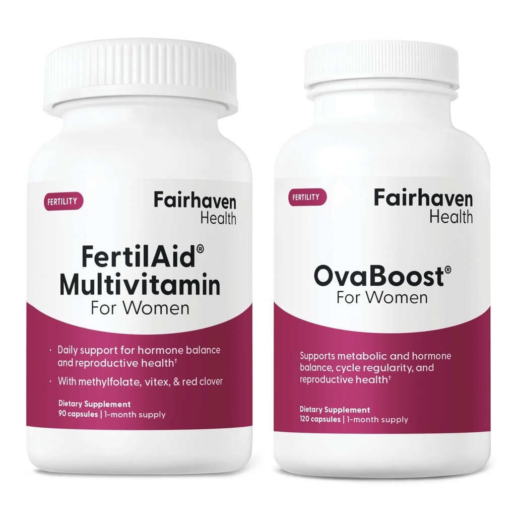 FertilAid pre ženy a ovaboost Combo, ženská plodnosť doplnok a prírodná plodnosť vitamín s Myo-Inositol, Vitex a vitamíny na podporu ovulácie, Cyklus Pravidelnosť a kvalita vajec, 1 mesiac dodávky