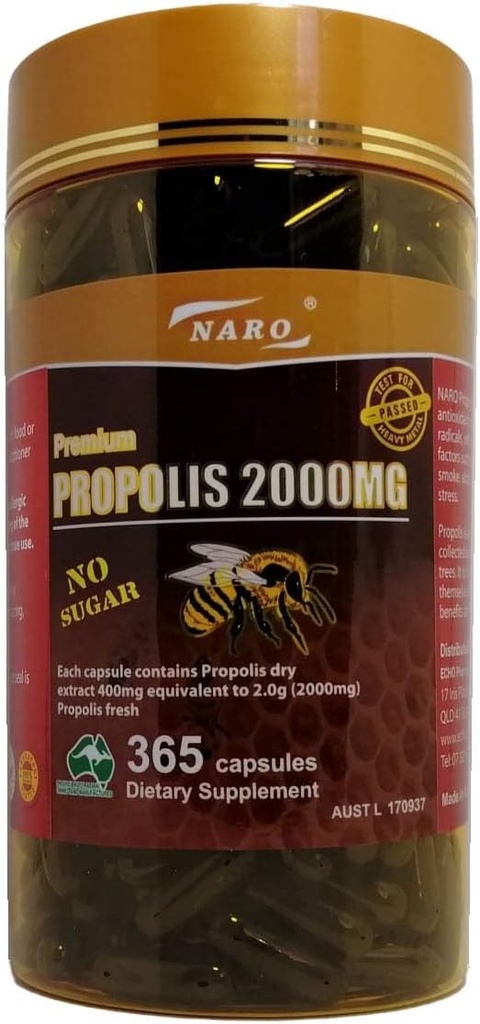 Naro Bee Propolis Extract 2000mg Premium Eucalyptus Dark 365 Kapsule Australian Made