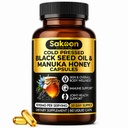 Čierny olej kapsuly - s Novým Zélandom Manuka med, studené lisované turecké Nigella Sativa olej, 2% Thymochinón, Immune & Tráviaca podpora, Made in USA, 60 Gróf, 1010mg na porciu