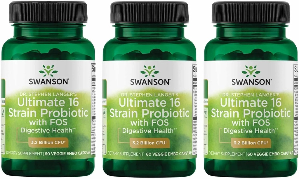 Swanson Dr. Stephen Langer's Formula - Natural Probiotic w/Prebiotic FOS - 16-Strain Supplement Propaging Digestive Support w/ 3.2 Billion CFU per Capsule - (60 Veggie Capsules) 3 Balenie
