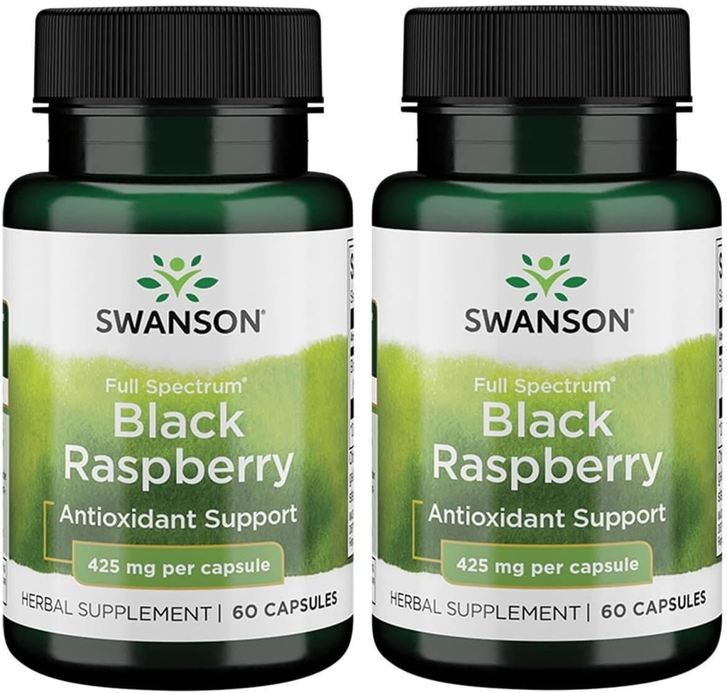 Swanson Black Malinová - Bylinné doplnky podporujúce celkovú Wellness podporu - prírodný zdroj flavonoidy a vitamínu C - (60 kapsúl, 425mg každý) (2 balenia)