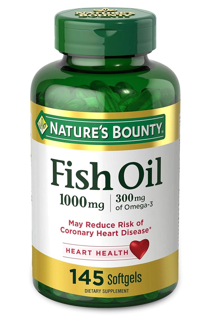 Prírodný rybí olej Omega-3 1000 mg Softgels 145 ea