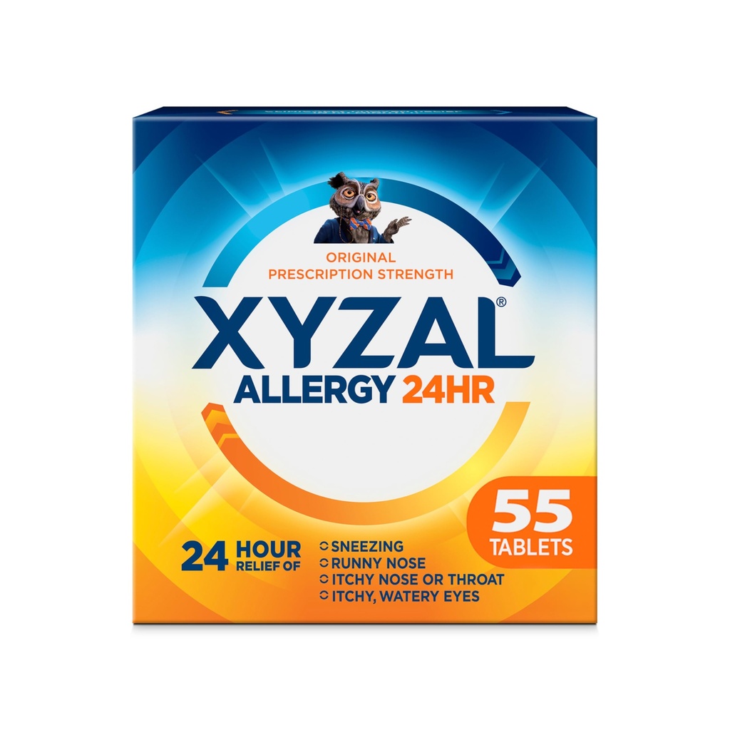 Xyzal 24 hodín Alergy Relief Medicine, Original Prescription Sila Antihistaminikum, Levocetirizín Dihydrochlorid Tablety 5 mg, 55 Počet