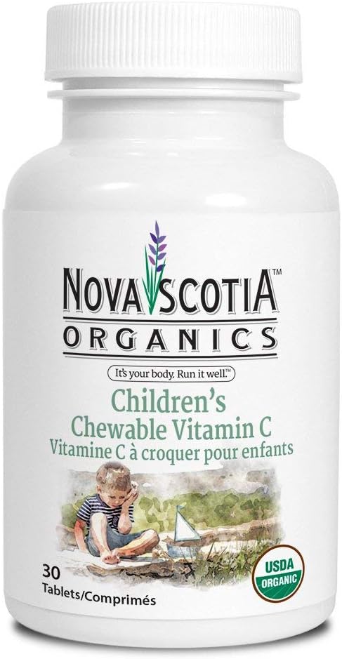 Nova Scotia Organics Detské žuvacie vitamín C (30 žuvacie tablety); Certified Organic; Vegan, Organic Acerola Berries