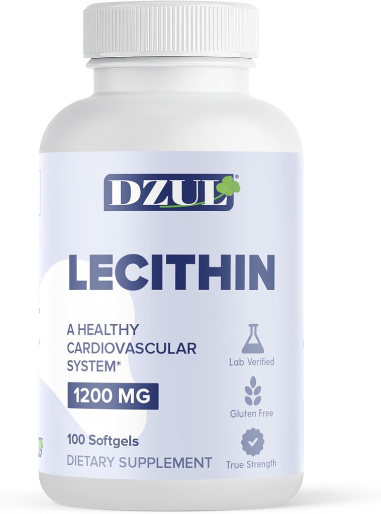 DZUL Pharma's Soy Lecithin 1200 mg / 100 Softgels/ High Potency, Gluten Free and Lab-Verified