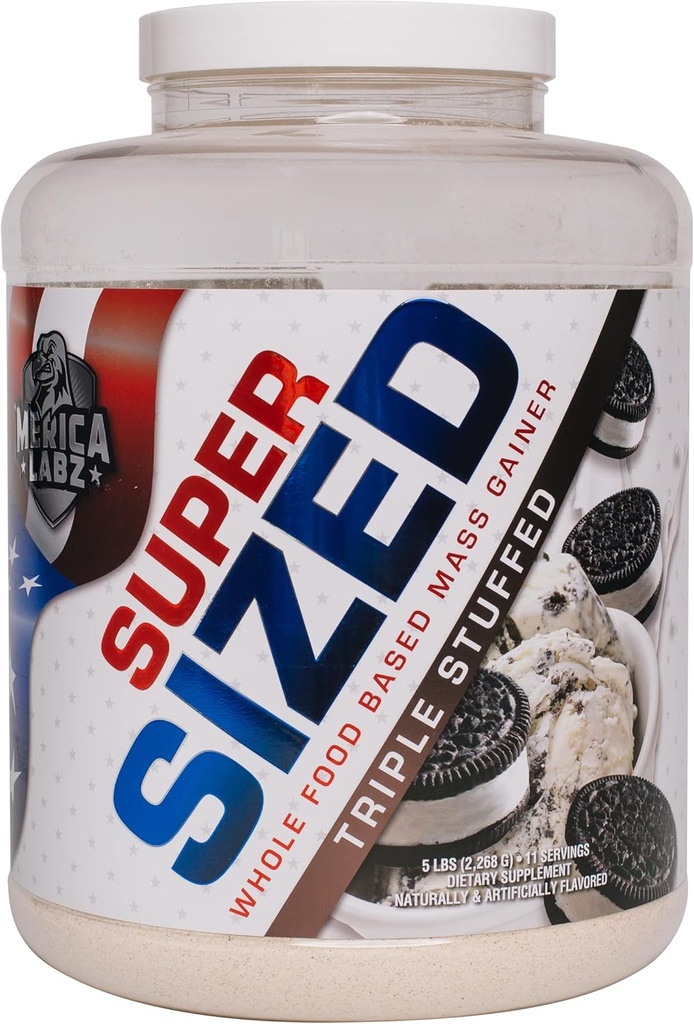 'Merica Labz Super Size Whole Food Based Mass Gainer s 46g proteínu, zahŕňa tráviace Enyzmes pre jednoduché zažívanie, 5 libier (trojité plnené)
