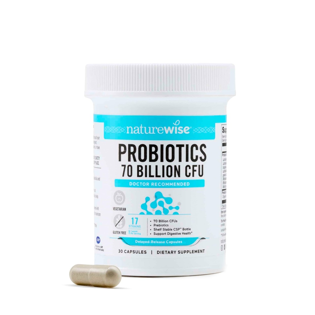 NatureWise Probiotiká 70 miliárd CFU - 17 kmeňov + organické prebiotiká - Immune, Digestive & Gut Health Support for Women & Men - Vegetarian, Gluten-free, Non-GMO - 30 kapsúl[1-Month Supply]