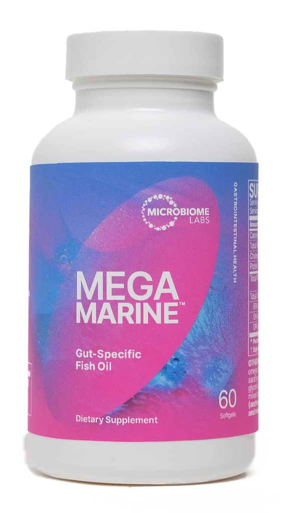 Mikrobiome Labs MegaMarine Omega 3 Fish Oil Supplements - Gut-Specific EPA DHA Omega 3 Supplement with DPA for Gut Health - Support Immune & Gut Barrier Function (60 Softgels)