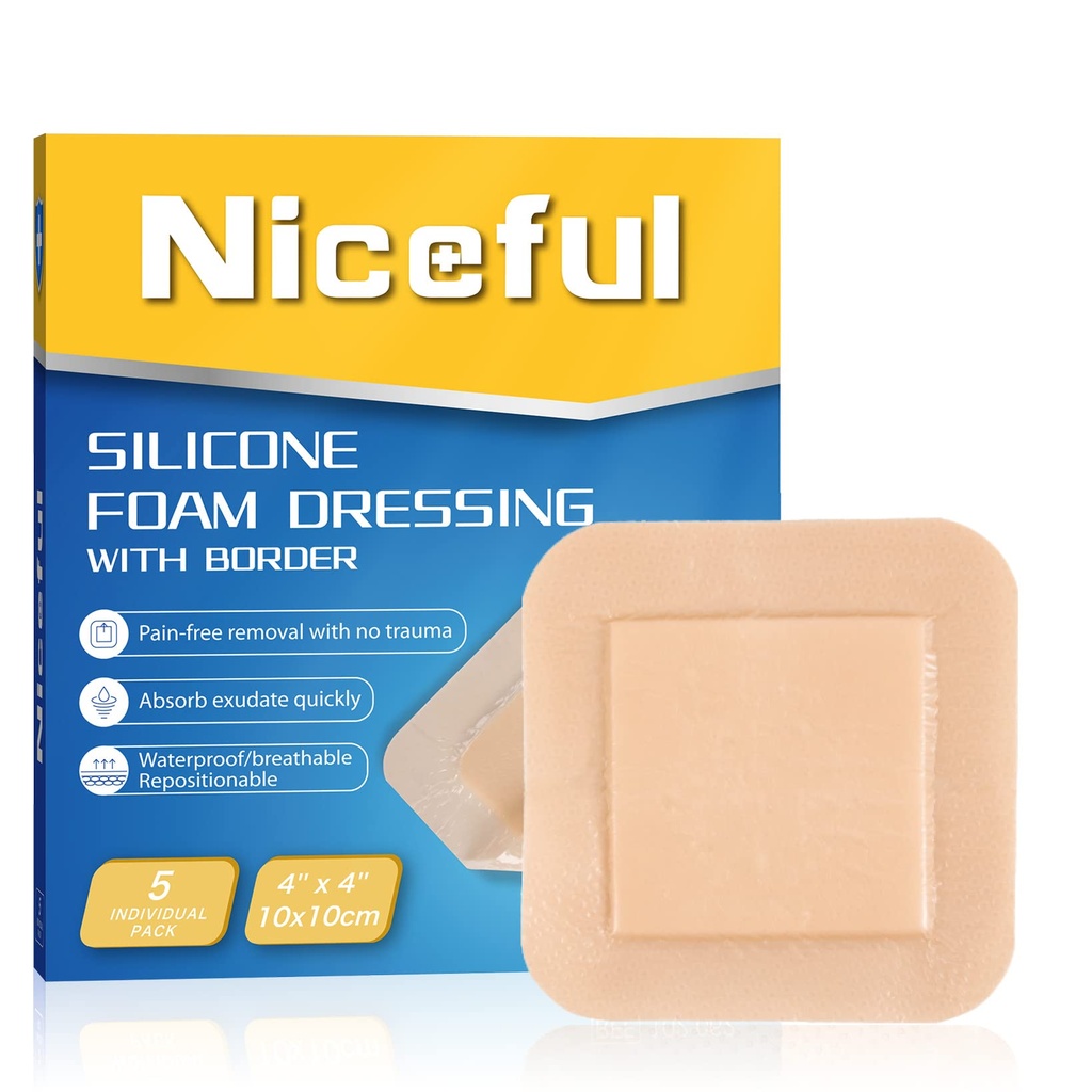 Silikónová pena Dressing 4"x4," vodeodolné silikónové pásy s Border Adhesive, High Absorbency Bed Sore Bandages Wound Care Dressing (2.5 "X2,5" Pad), 5 Balíčky, FSA HSA oprávnené