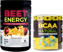 Nutrology Beet Natural O2, pred cvičením prášok, mučenka ovocná príchuť (30 slúži) BCAA prírodné, Plant Based BCAA prášok, citrónová príchuť (30 slúži)