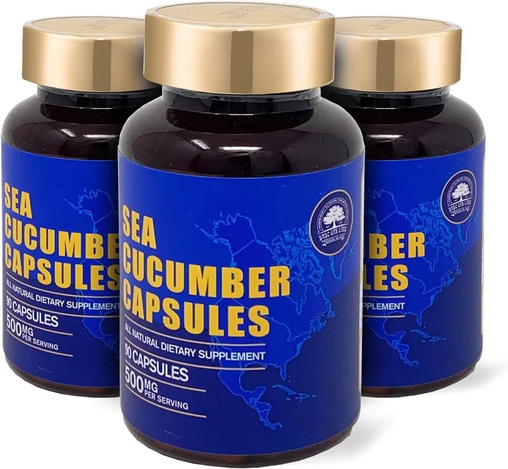 Sea Cucumber, Wild Caught Kapsules Sea Cucumber, Natural Extract Supplement, Super Natural Antioxidant, Immune Builder, Cartilage Protection - 90 Kapsule, 500mg/Bottle - Tri fľaše