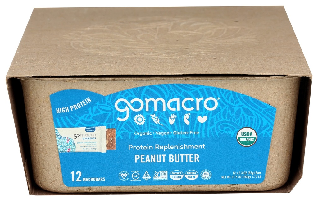 GoMacro Makrobar Organic Vegan Protein Bars, Arašidové maslo, 2.3 Ounce Bars (Pack of 12)