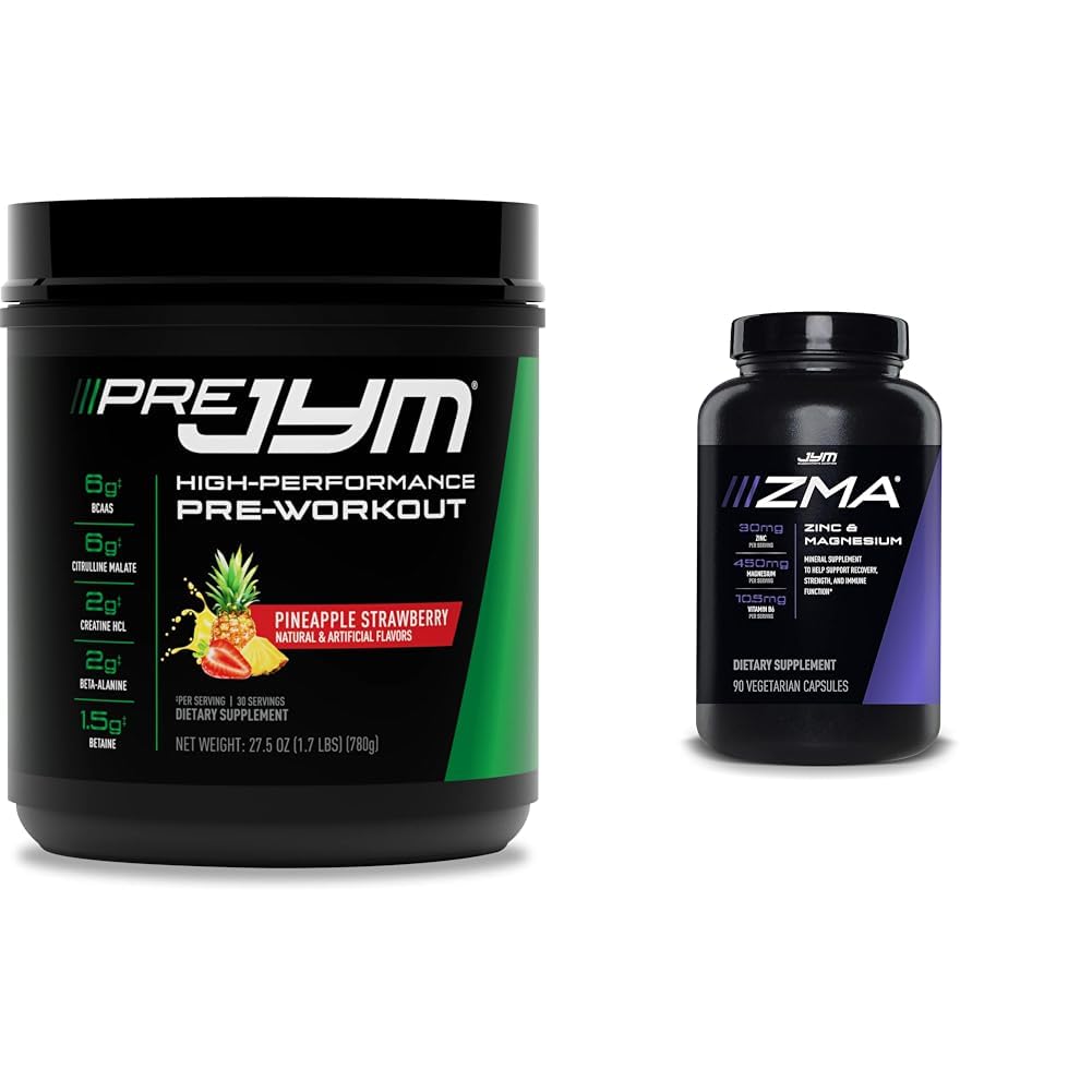 PRE JYM 30 Podáva Ananás Jahodový a JYM ZMA Zinok/Magnezium Kapsule Supplement 90 Vegetariánske kapsuly
