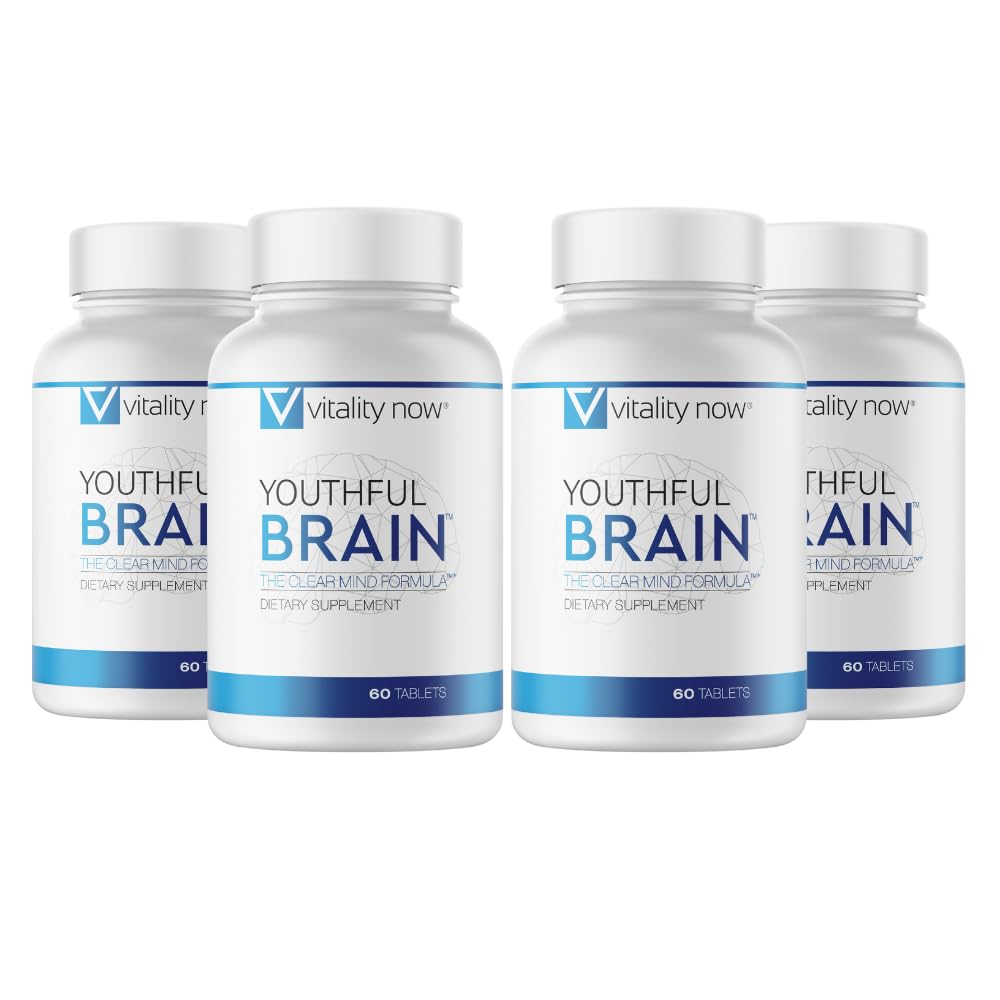 Youthful Brain 4 Bottle Bundle - Memory & Brain Health Suplement - Brain Booster Clarity with Bacopa Monnieri, Ginkgo Biloba, B12-120-Day Supply (240 gróf)