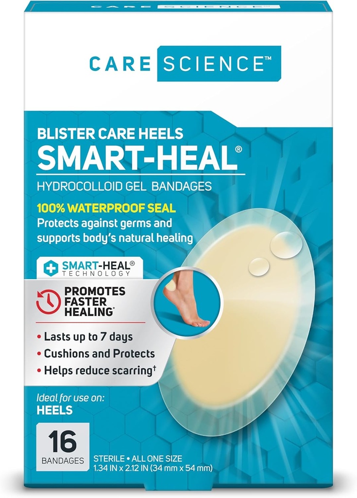 Care Science Smart lieči hydrokoloidné gélové obväzy pre podpätky, 1,3 v x 2.1 v, 16 gróf