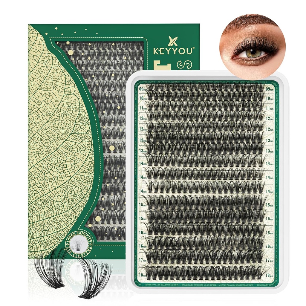 Lash Clusters 280Pcs Clusters Eyelash Clusters KEYOU 60D D Curl 9-18MIX Clusters Lashes Thick Super Soft Wispy DIY Eyelash Extension at Home (60D-D,9-18MIX)