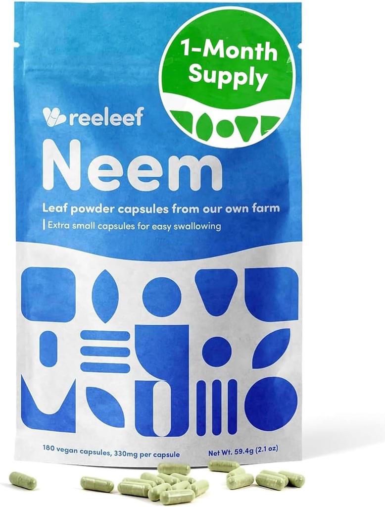 Pure Herbal Neem Leaf Kapsule - 180 Gróf 330 mg - Žiadne doplnkové látky - Vegan