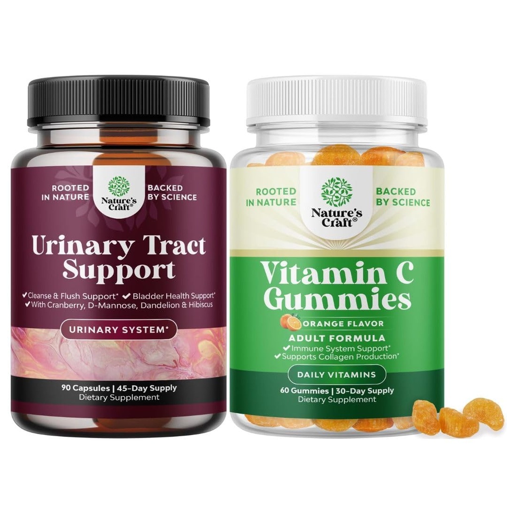 Bundle of D Mannose Kapsule od Urinary Tract Health for Women Fast Acting Super Concentrated Cranberry 90ct a Chewable Vitamin C Gummies pre dospelých - Halal Vitamín C Immune Support Gummies