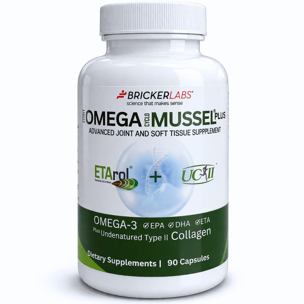 Bricker Labs Omega Cyclo - Mussel Plus UC-II, Premium NZ Green Lipped Mussel Plus UC-II Nedenaturovaný typ II Collagen, Ultimate Joint Supplement for Joint Health and Comfort, 90 Kapsule