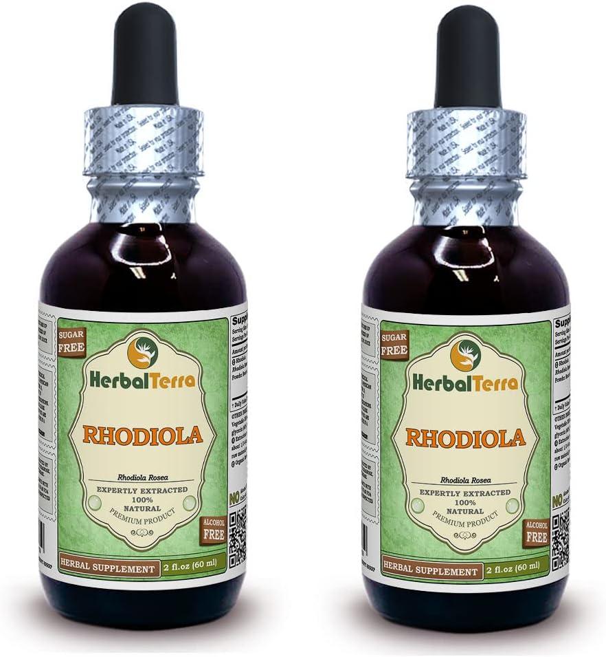 Rhodiola (Rhodiola Rosea) Glycerit, Organicky vysušené korene tekutého extraktu bez obsahu alkoholu (názov brand: bylinný tera, hrdo vyrobený v USA) 2x2 fl.oz (2x60 ml)