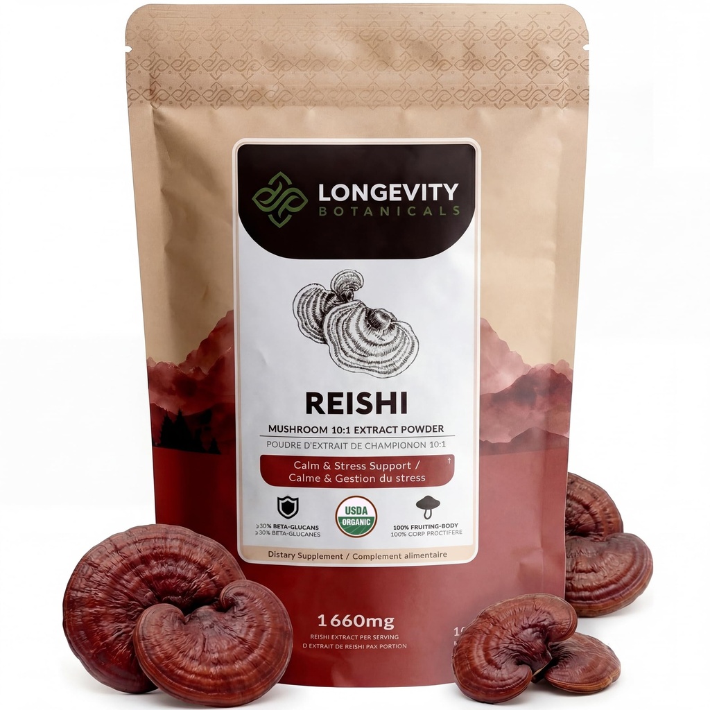 Longevity Botanicals Organic Reishi Mushrom Extract Powder 100g 