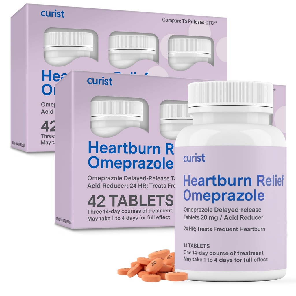 Curist Omeprazol 20 mg Tablety Bulk Balenie - 84 Tablety Count Meadyed- Release - Acid Reflux Medicine for Heartburn Relief (2 balenia po 42 tabliet - 84 tabliet celkom)