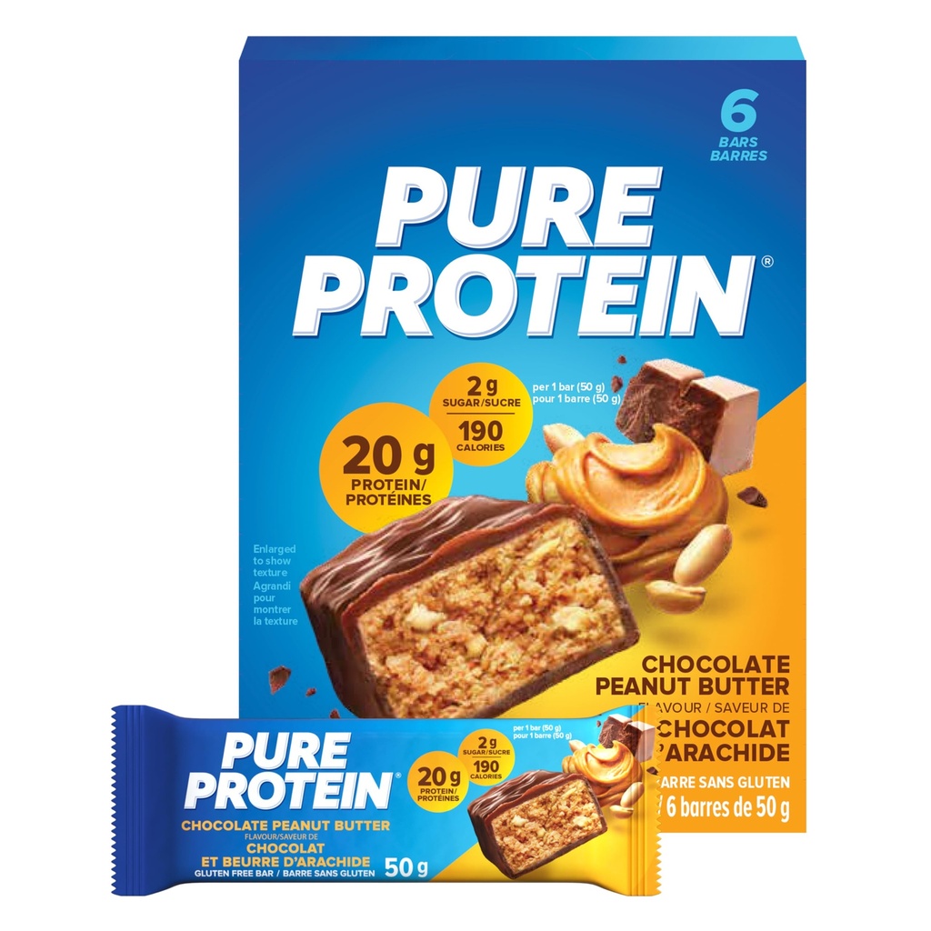 Čisté proteínové tyčinky, bez lepidla, Snack Bars, Čokoládové arašidové maslo, 50 gramov, 6 gróf, {Dovezené z Kanady}