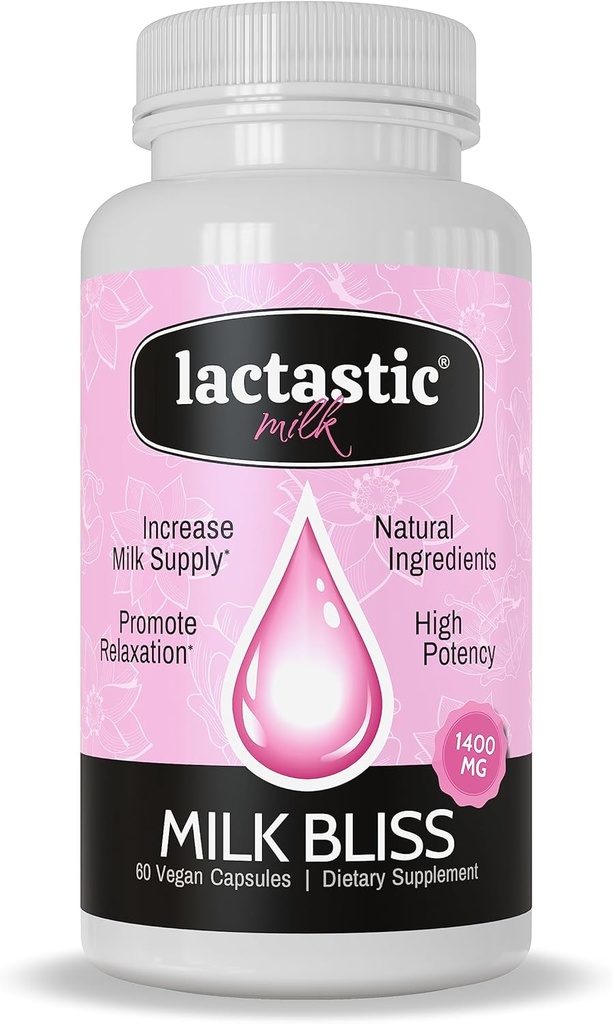 Laktastic® Milk BlissTM - Doplnok pre vysokú potenciu Organická Laktácia - Organic Moringa, Milk Thistle, Passionflower & Valerian Root - 60 Vegan Kapsule