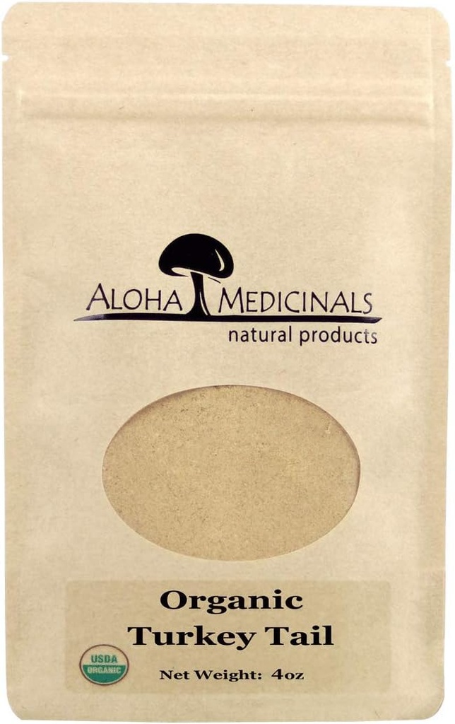 Aloha Medicines Pure Turkey Tail, Certified Organic Mushrom Supplements, Natural Health Supplement, Bag of 4 oz Powder
