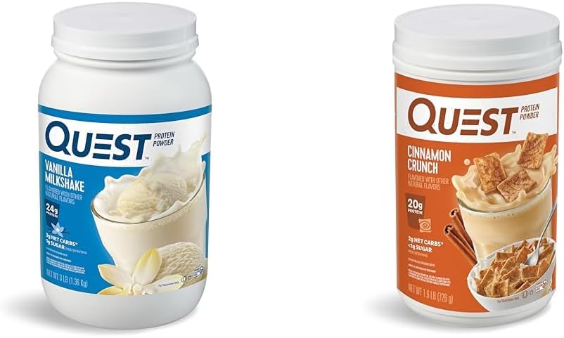 Quest Nutrition Vanilla Milkshake Protein Powder, 24g Protein, 1g cukru, Nízky Carb, Gluten Free, 3 libra, 43 porcií a škoricový Crunch Protein Powder, 20g Protein, 2g Net Carb, 1g Cukor