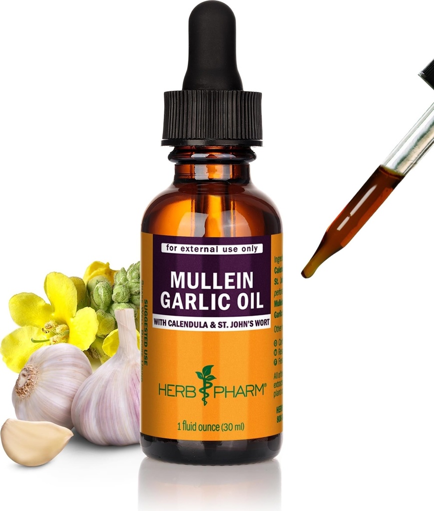 Herb Pharm Mullein cesnak bylinný olej - obsahuje Calendula, cesnak, Mullein kvet, svätý bodkovaný, olivový olej, 1 Ounce