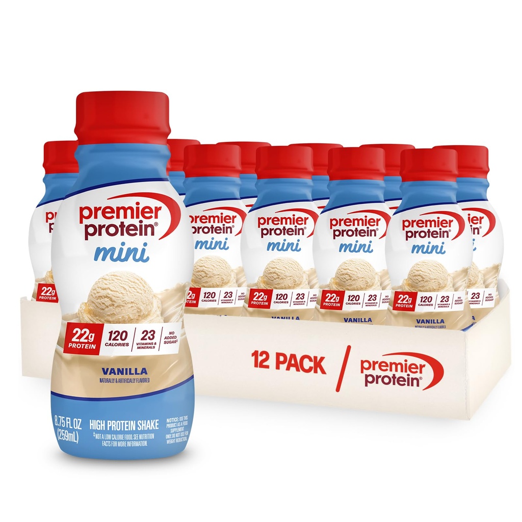 Premier Protein Shake MINI, Vanilla, 22g Protein, 120 kalórií, 1g cukru, 8,75fl oz, balenie 12 ks