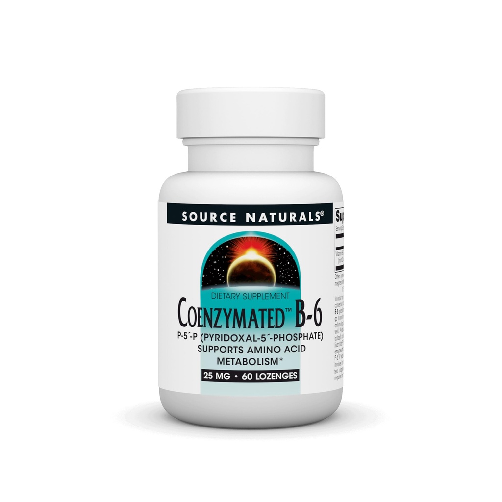 Zdroj Naturals Coenzymated B-6 25mg P-5 Pyridoxal-5 Fosfát Fast-Acting, Quick Rozpustiť Vitamíny Podpora Aminokyseliny Metabolizmus* - 60 Lozenges