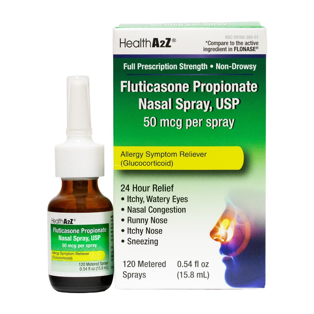 HealthA2Z Fluticasone Repionate nosové spreje, 24 hodinová úľava od alergie, 120 sprejov, 0,54 fl oz