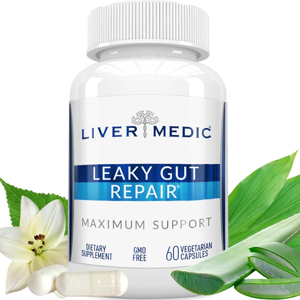 Leaky Gut Repair Natural Gut Health Supplement Glutamine Organic Slippery Elm NAG Marshmallow Root Aloe Vera MSM Quercetin Bromelain Promotes Digestive Ease, Gut Wellness 1000mg 60 Caps