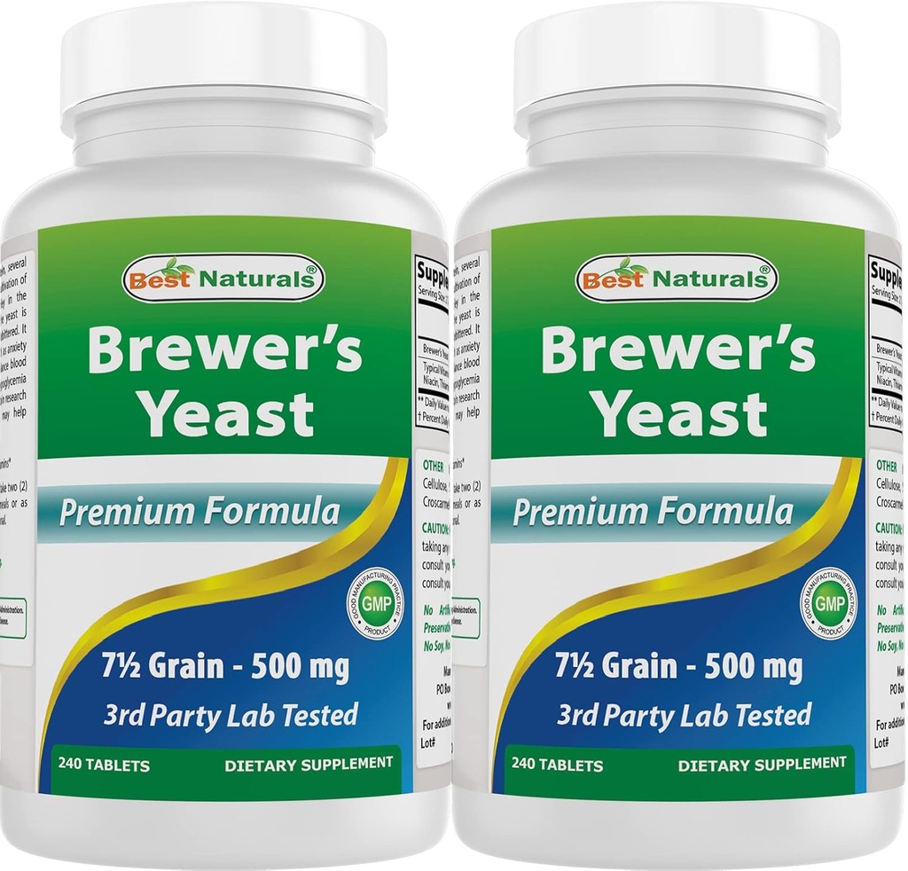 Najlepšie prírodné látky, Pivovarské kvasnice, 7-1/2 zrná s vitamínom B1, vitamín B2, 1000 mg 240 tabliet (240 g/kg)