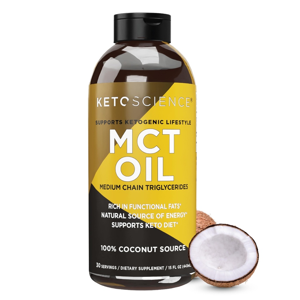 KETO SCIENCE Ketogénne MCT Olej, Dietary Supplement, Vyrobené zo 100% kokosového oleja, Podporuje energiu, Neochutené, 15 Fl Oz