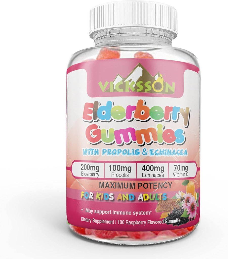 Black Sambucus Staršie Gummy s Propolis & Echinacea + Vitamín C Antioxidant Flavonoidy Imunitný systém Booster pre deti a dospelých Vegan Priateľsky  100 Počet