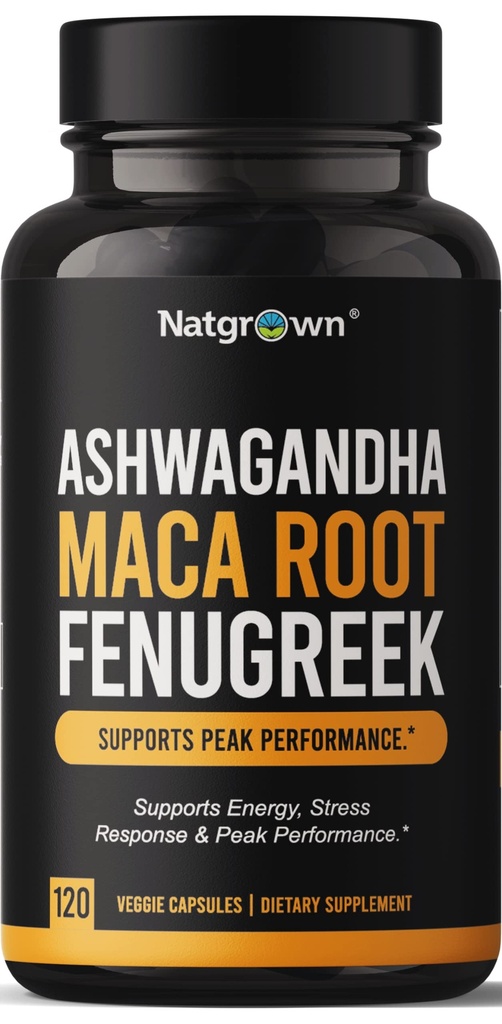 Natgrown Ashwagandha Maca Root senovka grécka extrakt Kapsule doplnok pre Muži a ženy - Vegan Pills - (120 gróf)