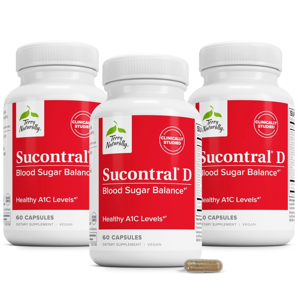 Terry Prirodzene Sucontral D - B- Complex & Folate Supplement - Support pre metabolizmus karbohydrátu - Vitamín & Minerálny doplnok so zinkom a chrómom - 60 kapsúl (Súprava 3)