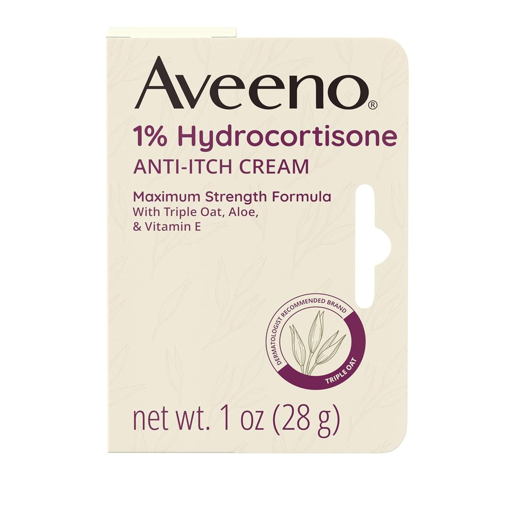 Aveeno Maximálna sila 1% Hydrokortizón Anti-Itch Cream, Aloe & Vitamín E na úľavu od ekzému, psoriázy, hmyzu Bites, jedovatý Ivy, Oak & Sumac & Detergents, 1 oz