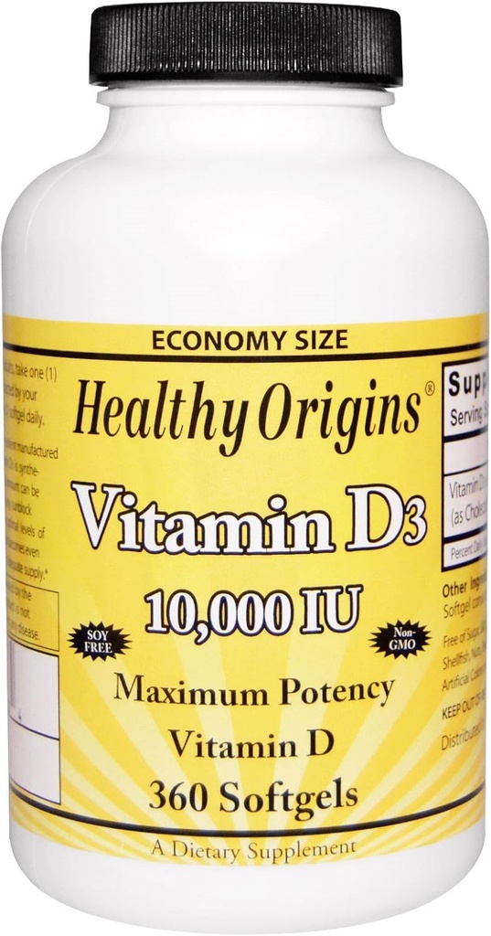 Zdravý pôvod Vitamín D3 Maximálna dávka 10 000 IU 360 softgelov, spolu 2 balenia