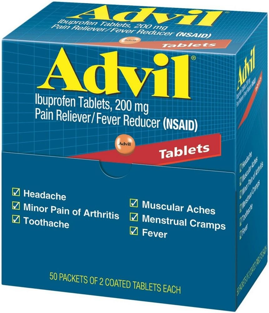 Advil Ibuprofen, 200 mg, 50 paketov 2 obalených tabliet (pack of 4)