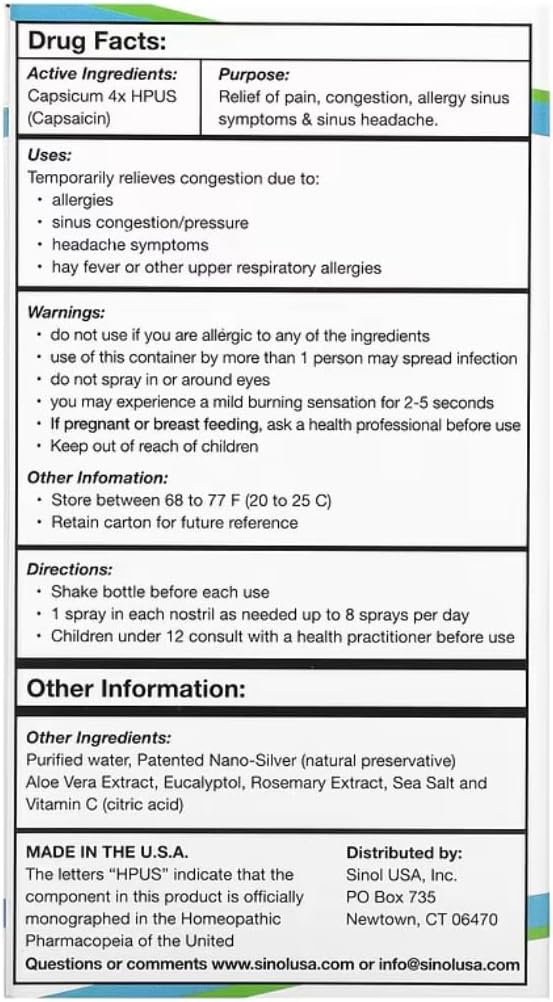 SinolM, All-Natural nosal Relief Spray pre rýchle alergie a Sinus Relief, 15 ml (Pack of 2)